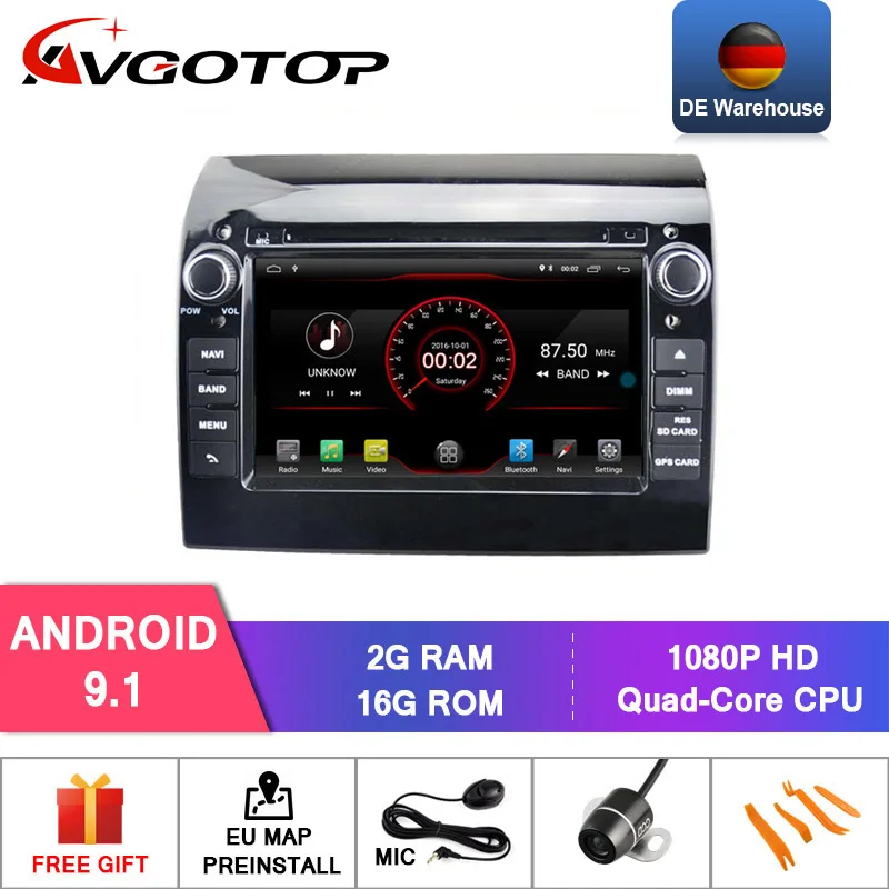 DE STOCK! AVGOTOP Android 9.1 CAR DVD PLAYER Navigation for FIAT DUCATO/JUMPER/BOXER Built-In WiFi Car Radio GPS - Цвет: K5586 2GB 16GB MODEL