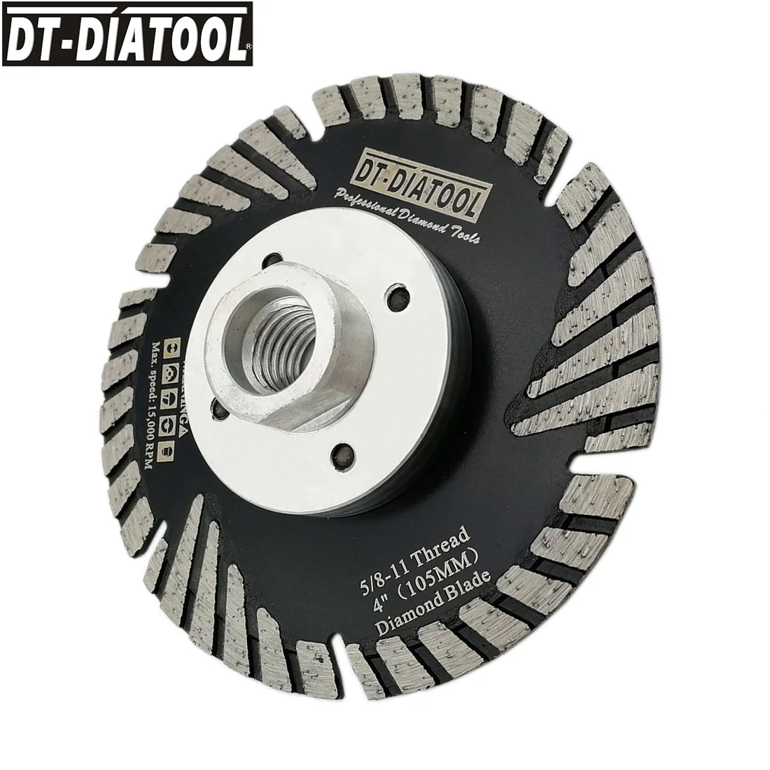 DT-DIATOOL 5pcs 5/8-11 Thread 105mm/4" Hot Pressed Diamond Turbo Blades With Slant Protection Teeth Granite Marble Cutting Discs