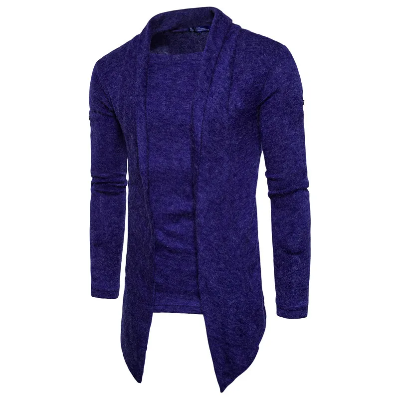 comprimento médio longo cardigan fino ajuste casual masculino sweatercoat