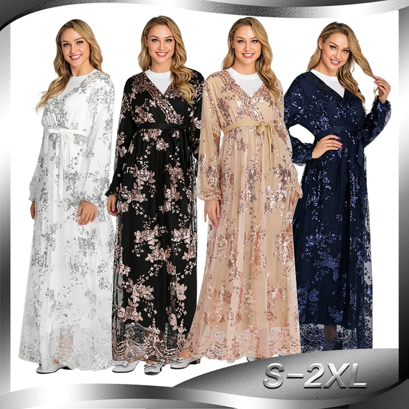 Пайетки Abaya дубай турецкий хиджаб мусульманское платье Caftan марокканский кафтан