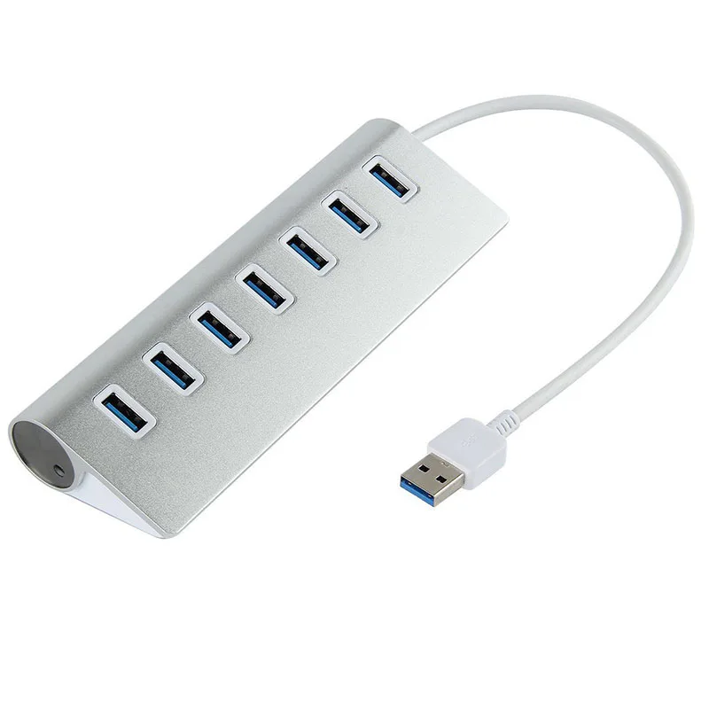 7 портов USB 3,0 концентратор 5 Гбит/с Высокая скорость ВКЛ/ВЫКЛ переключатели AC адаптер питания для ПК