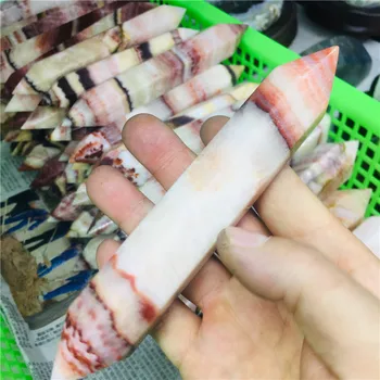 

13cm Natural crystal decoration red stone double pointed pork stone pillar