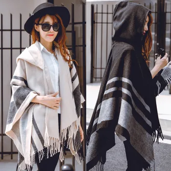 

Winter Cloak Wool Women Warm Soft Cashmere Knit Hooded Capes Shawl Coat Ponchos Mujer Invierno Elegantes Cape Poncho Women