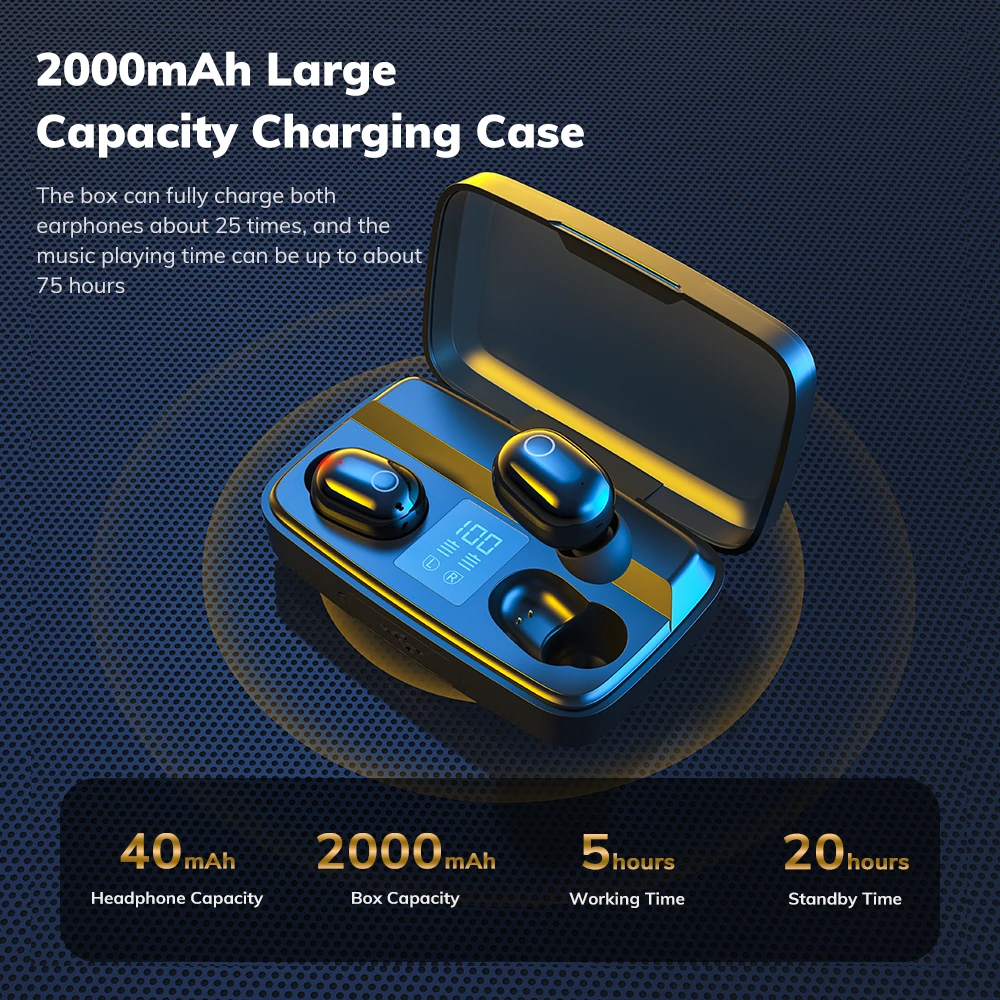 TWS наушники TOPK с зарядным футляром 5 0 мА ч Bluetooth 2000|Наушники и гарнитуры| |