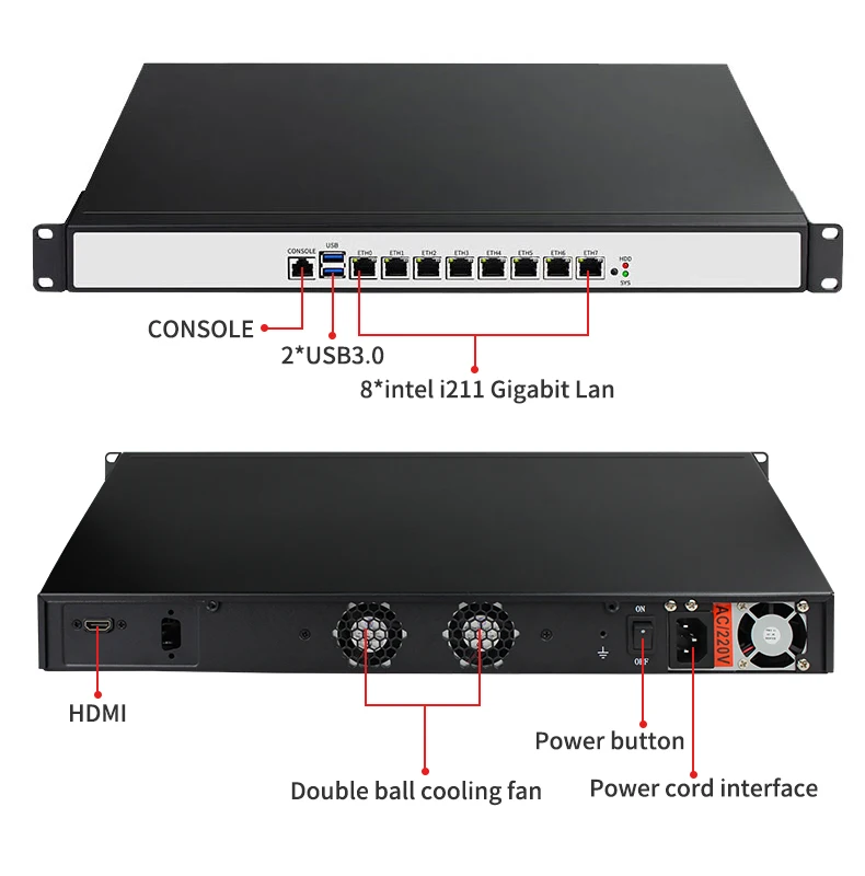 Intel Core i3-6100 H170 4GB 64GB 8LAN 2USB 1COM Firewall Pfsense Mini PC - 1U Rack Type Minicomputer Softing Description Image.This Product Can Be Found With The Tag Names Barebone Mini PC, Computer Office