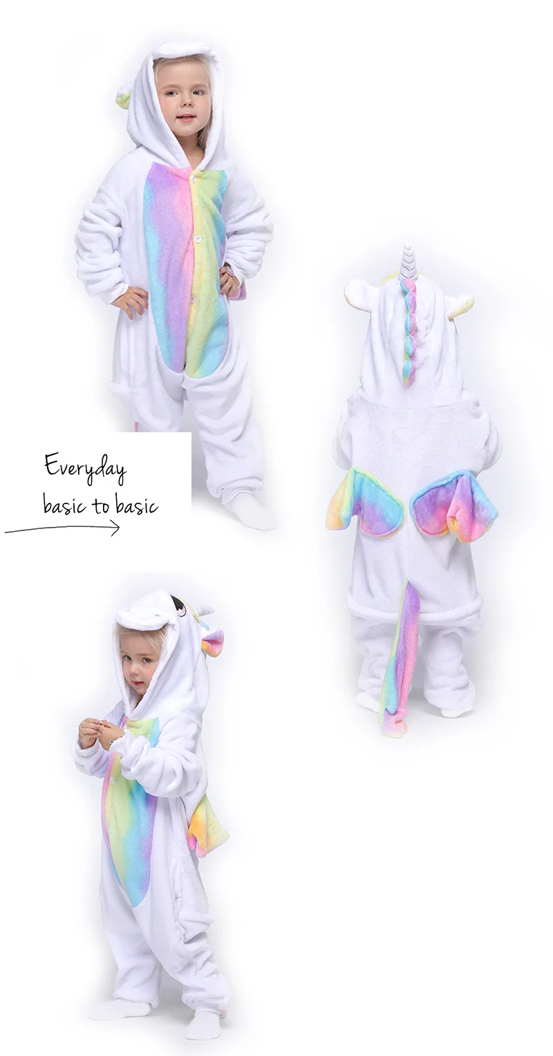 Kigurumi/Детские пижамы для девочек и мальчиков; одежда для сна с единорогом; фланелевый детский Пижамный костюм с рисунком животных; зимние костюмы с котом