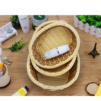 

Home Storage Brown and Beige Waterproof Durable Bathroom Organizer Kitchen Fruit Toiletries Cosmetic Rattan Bath Storage Basket