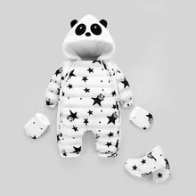 Зимний комбинезон с капюшоном и рисунком панды для маленьких девочек; зимний комбинезон для маленьких мальчиков; комбинезон для детей от 0 до 24 месяцев; теплый комбинезон для детей; Зимний лыжный костюм для мальчиков
