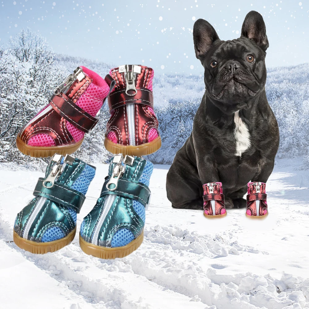 Анти-скольжения и узором «молния» домашних животных обувь для собаки питомец собака, теплая зимняя обувь, на шерстяной подкладке, Уличная обувь для небольших товары для животных, собак 4 шт./компл