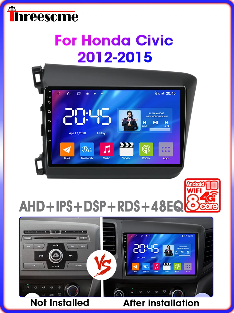 Автомагнитола для Honda Civic 2012-2015 Android 9 0 &quot 2Din 2 ГБ + 32 T3L мультимедийный