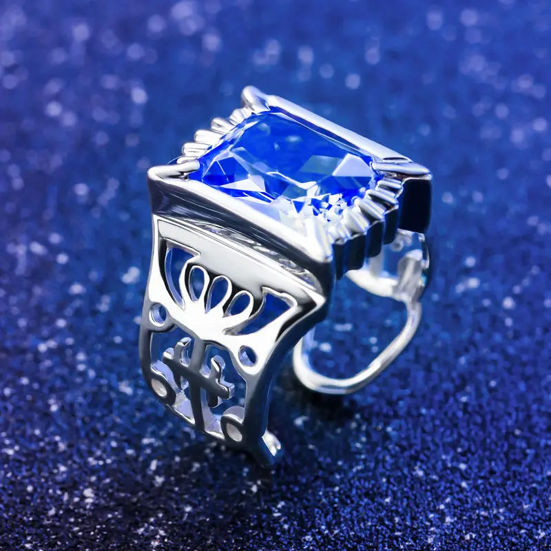 Черный дворецкий Ciel Phantomhive Королевский синий 925 пробы Серебряное кольцо косплей кольцо Регулируемый синий кристалл реквизит подарки