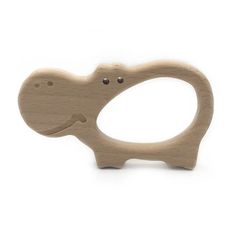 Wooden Teether DIY Мультяшные деревянные Прорезыватели для зубов, пищевая, бук, дерево, животное Бегемот, форма, новая пустышка, цепь 3C, сертификация, деревянный прорезыватель, игрушка - Цвет: Wooden Teether