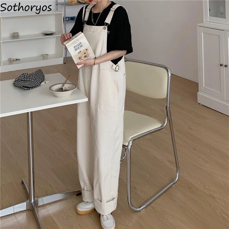 Women Cargo Jumpsuits Full Length Harajuku Loose Students All-match Preppy Chic High Waist Leisure Pockets Overalls Fashionable |