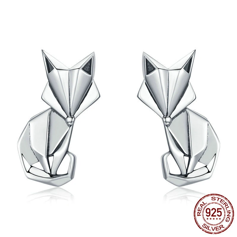 GZBEIYANG S925 серьги-гвоздики Tremella животное оригами серьги в виде лисьей морды для милых женщин девушек модные серебряные ювелирные изделия серьги-гвоздики