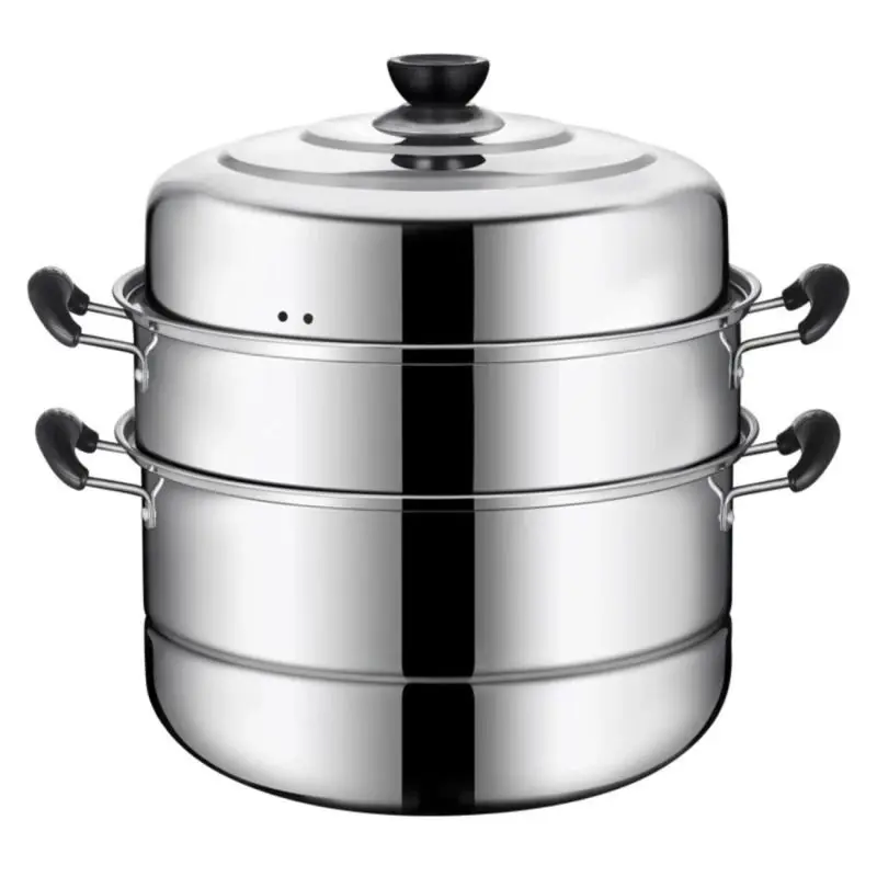 

Stainless Steel Steamer Three Layer Double 2-Layer Thick Steamer Stew Pot Large Size Steamer Electromagnetic Furnace Gas Cookwar