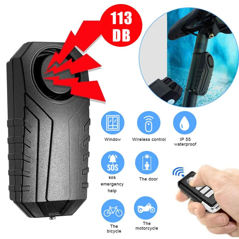 

Bicycle Anti-Theft Alarm Wireless Remote Control Motorcycle Bicycle Security Alarm 113dB Electric Car Alarm Sensor Waterproof
