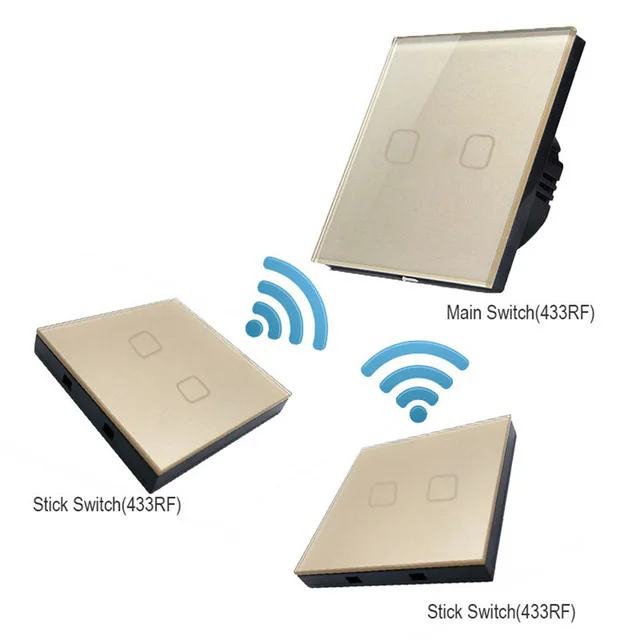Gold 2 Gang Esooli EU Standard Luxury Crystal Glass Wall Switch Touch Switch Normal 1 Gang 2 Gang Stick Touch Switch led switch - Цвет: Gold 2 Gang