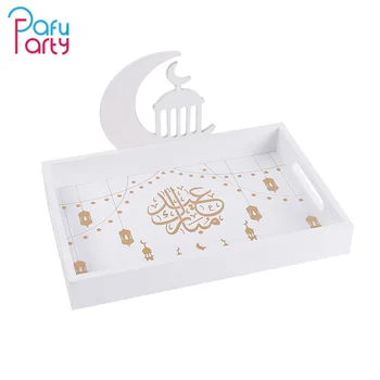 

DIY Wooden Dessert Tray EID MUBARAK Ramadan Decoration For Home lslamic Muslim Mubarak Pendants Party Decor Handle solid wood