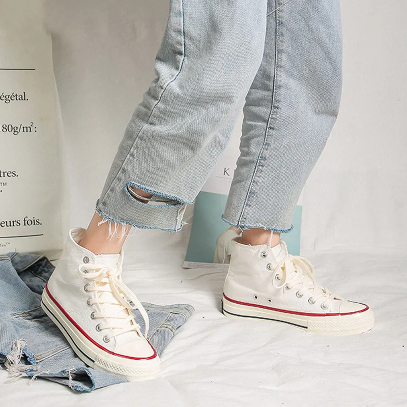 

Girls canvas shoes High top Lace up Sewing Plus size 43 Classic Casual shoes woman Spring/Summer Canvas sneakers women Hot sale