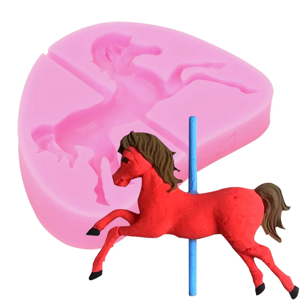 Fondant Mold Cake Tools Decorating Kitchen Accessories Carousel Horse Shape 3D Silicone Mould | Дом и сад