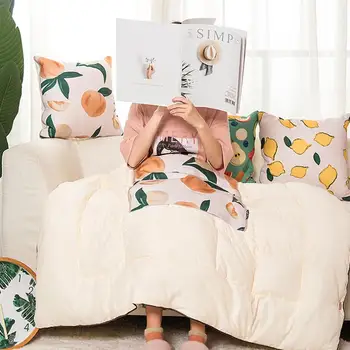 

2 in 1 Embroided Cartoon Fruit Short Plush Back Cushion Blanket Car Throw Pillow Air Conditioning Animal Pillow + Patch Blanket