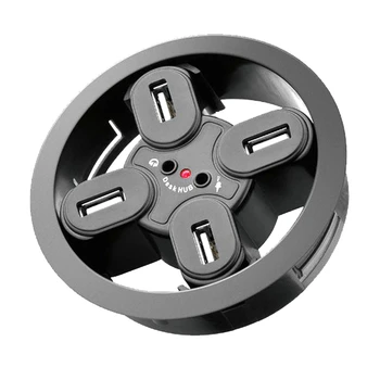 

Desktop 4-Port USB2.0 Hub with Headset Microphone Hole Desktop Perforated Splitter Multi-Function Distributor