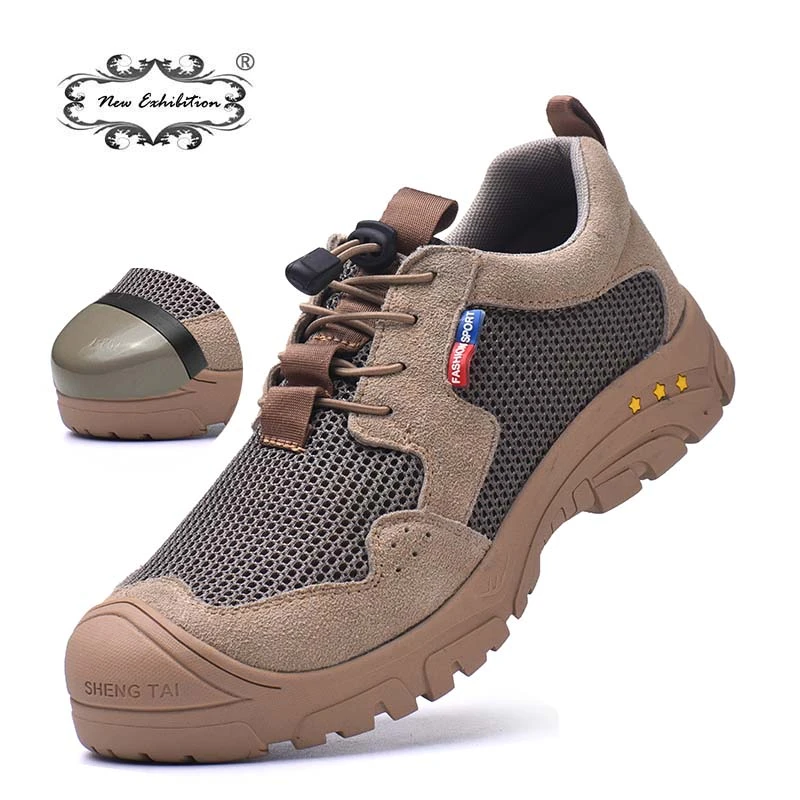 New exhibition zapatos de seguridad calzado de trabajo con punta de acero ante de vaca, transpirable, para senderismo, para verano|Botas de seguridad y de trabajo| - AliExpress