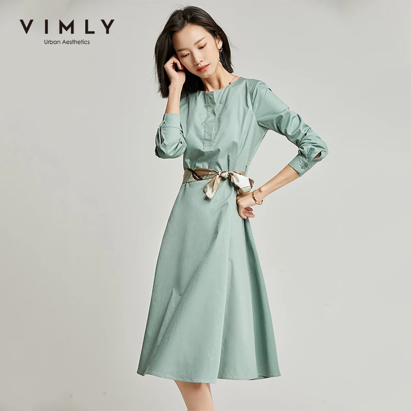 Осеннее женское платье Vimly винтажное однотонное элегантное ТРАПЕЦИЕВИДНОЕ