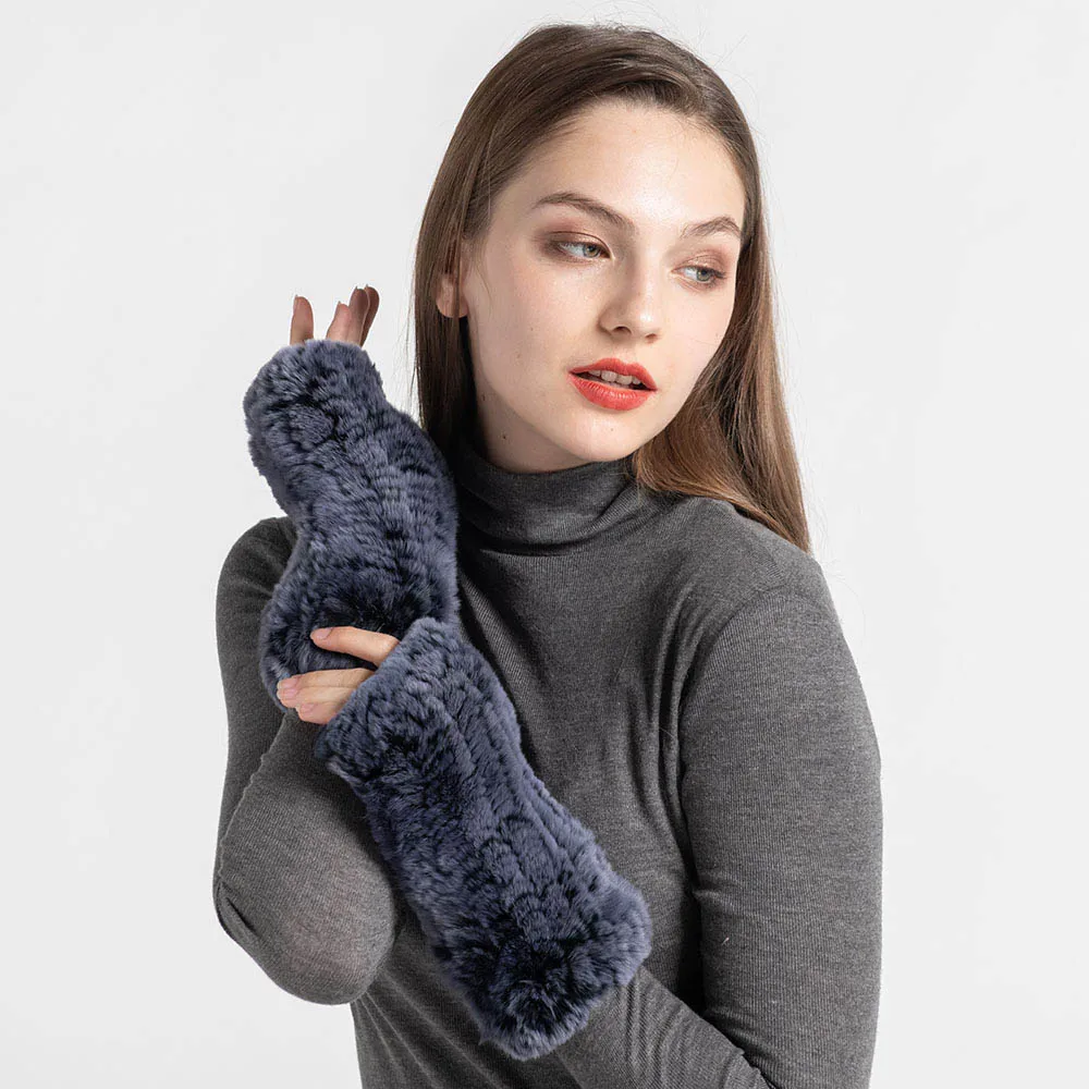 Blue Frosted Новинка, модные женские перчатки с натуральным кроличьим мехом, зимние теплые вязаные перчатки S7263 - Цвет: Blue Frosted