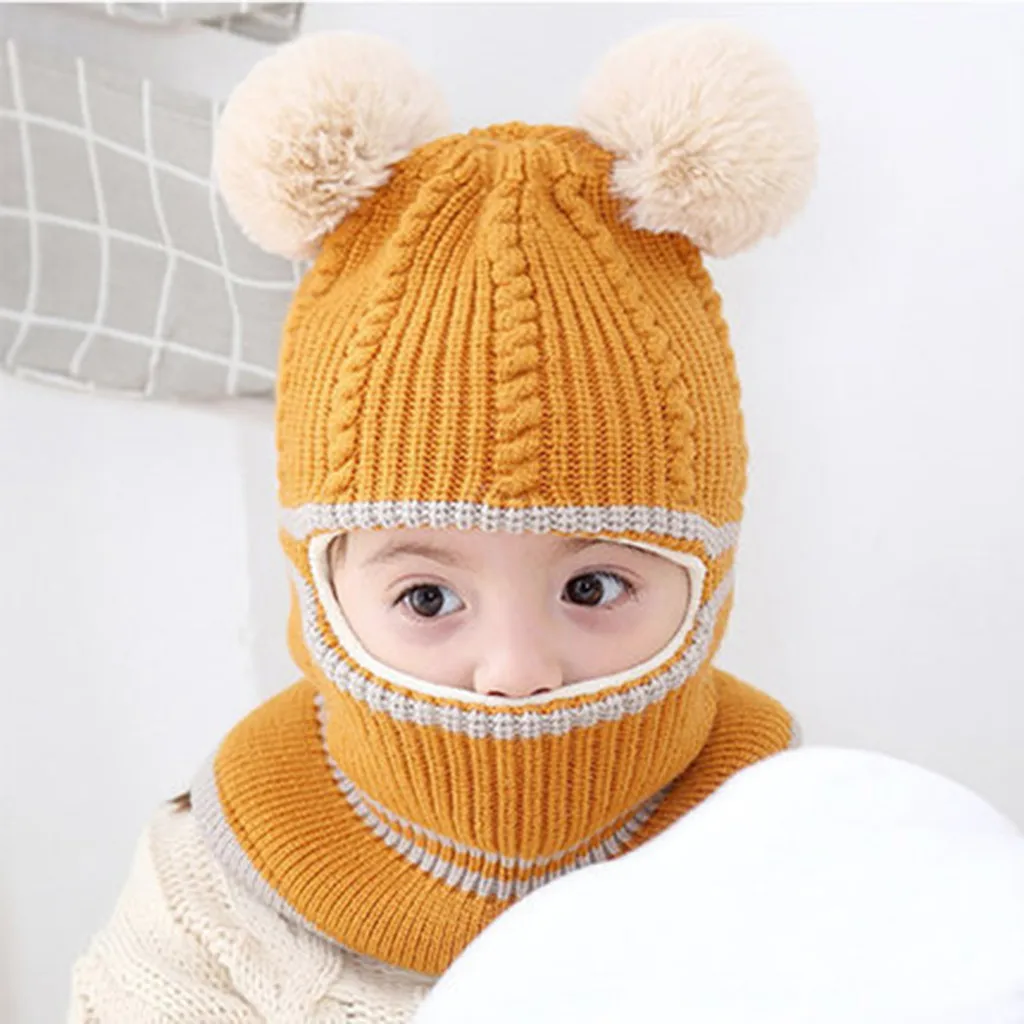 

Toddler Baby Boys Girls Winter Warm Pompon Hat Scarf Infant Kids Knit Crochet Beanie Cap Children Pompon Bll Fashion Cap Scarf