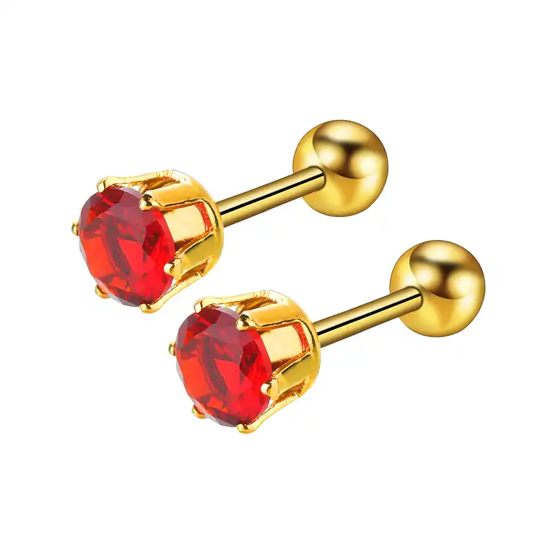 Медицинская нержавеющая сталь серьги-гвоздики 5,0 мм красные хрустальные серьги, Надеваемые На Ушной Хрящ Пирсинг для ушей топ «сделай сам» ...