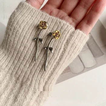 

AOMU 2020 Rose Earrings New Design Irregular Flower 2 Styles Wearing Dangle for Women Stylish Irregular Drop Earrings French New