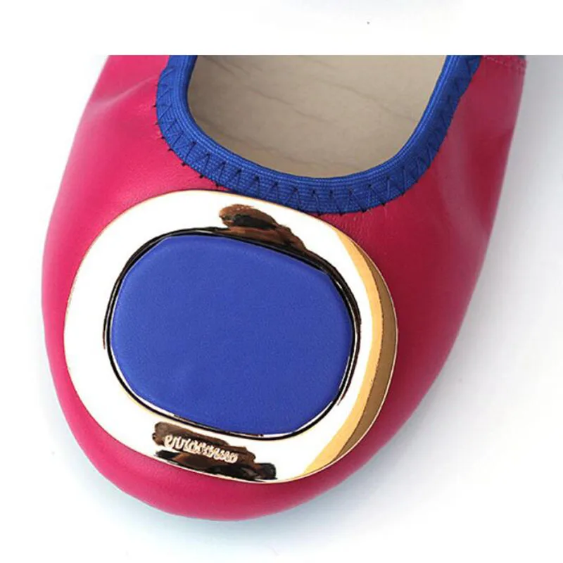Ballet Flats Genuine Leather Round Head Color Matching Shoes Woman Loafers Fashion Sweet Flat Casual Comfortable Plus Size 35-43