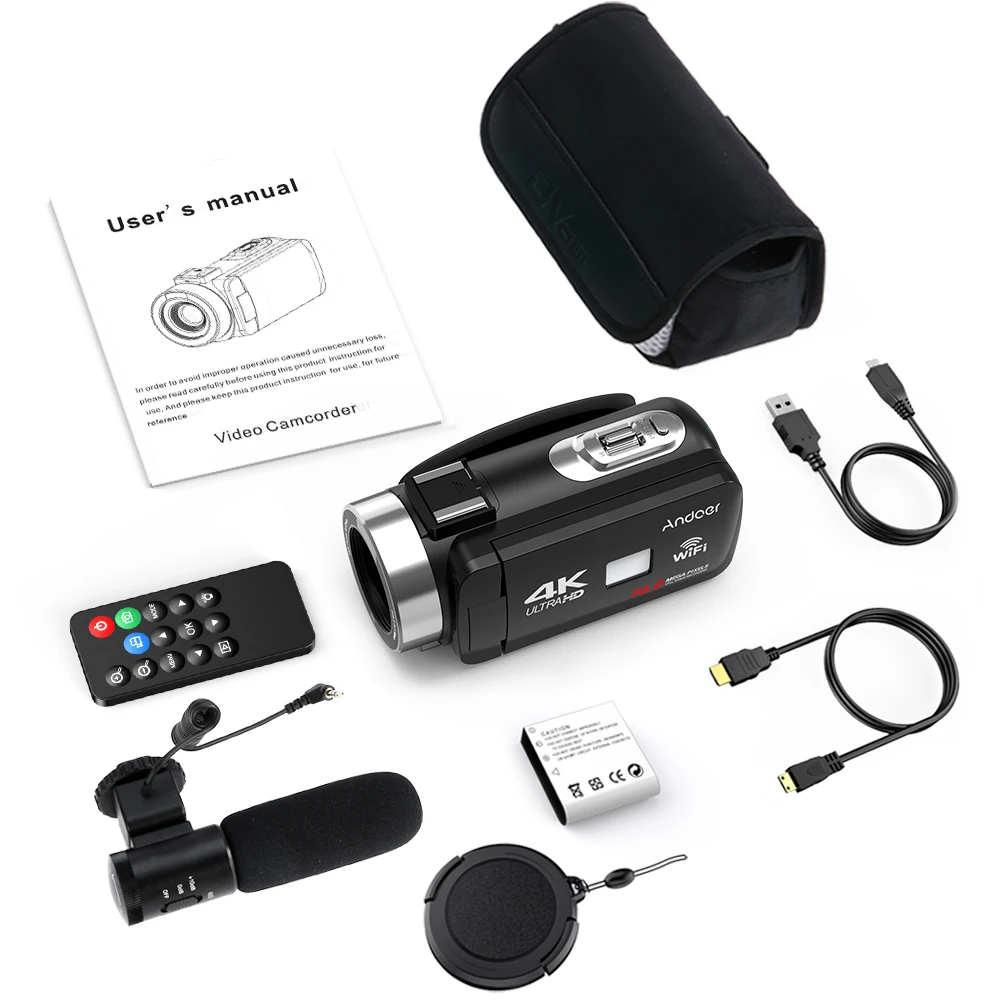 Andoer 4K Ultra HD WiFi Цифровая видеокамера DV рекордер с микрофоном 16X Zoom 3," lcd сенсорный экран ИК Ночное Видение