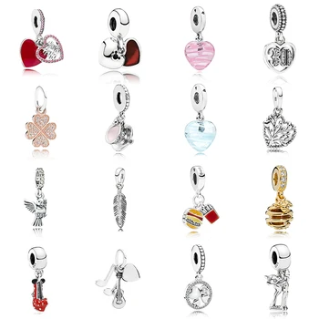 

KAKANY 100% high quality 1: 1 Spiritual Feather Pendant Peace Pendant Pink Ribbon Heart Charm Glass Ladies Jewellery