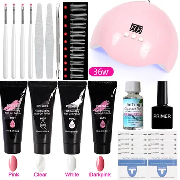 

Z1 5pcs/set Polygel Nail Kit with Lamp Gel Varnish Quick Building Gel Clear for Nails Extensions Hard Gel Polygel Nail Kit
