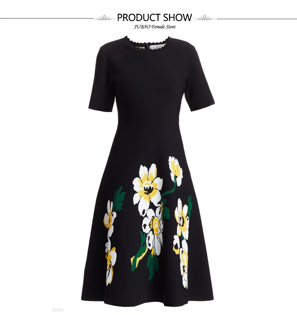 Jacquard dress Women black High Quality Elegant A-line girl Knee-length O-Neck short sleeve Celebrity evening party bodycon new