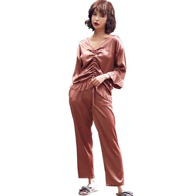 Женский пижамный комплект, кружевное тонкое нижнее белье с глубоким v-образным вырезом, большие размеры, уютное, широкое, дышащее, простое, эластичное, однотонное, для отдыха