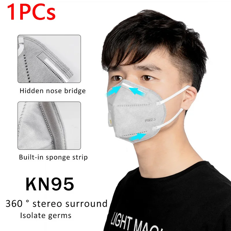 

1PCs KN95 Face Mask Dustproof Windproof Respirator Valve PM 2.5 Mask Anti Virus Anti-Pollution Daily Protective Equipment