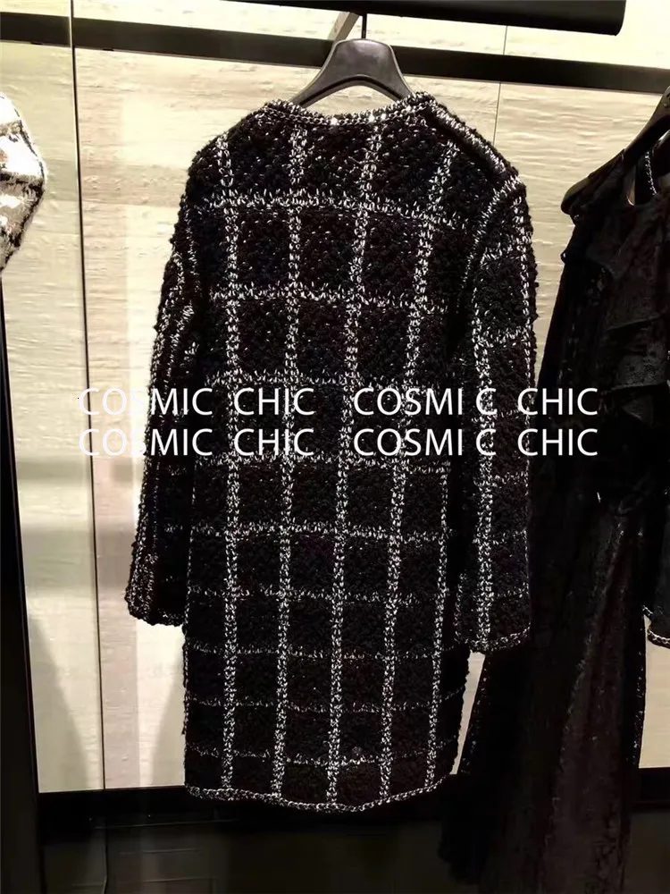 Cosmicchic осень зима Черный Модный элегантный шерстяной кардиган средней длины пальто клетчатый вязаный шерстяной свитер пальто
