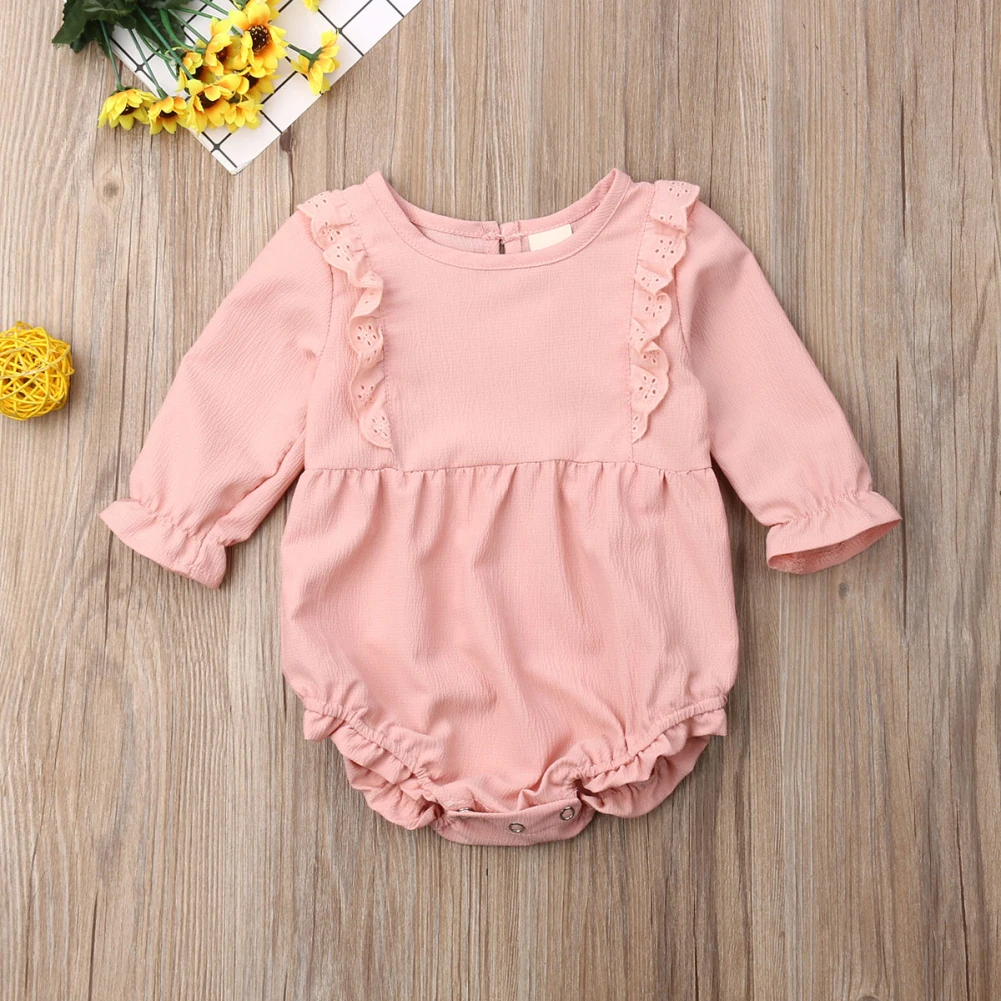 Emmababy осень детская одежда для новорожденных девочек с длинным рукавом Кружевное пэтворк однотонное Цвет боди спортивный костюм