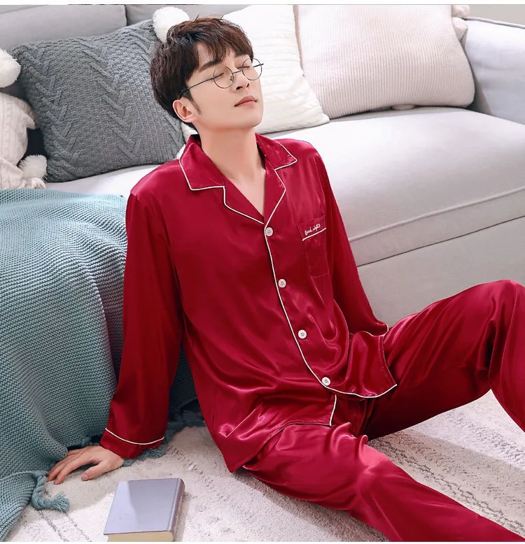 Осенняя пижама с длинным рукавом мужская летняя Домашняя одежда 2019 Пижама атласная Мужская пижама набор Пижама для мужчин костюм BB50SY