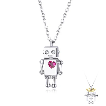 

Valentine's Day Series 925 Sterling Silver 2020 New Robot Lover Couple Pendant Necklace Corwn and Heart Jewelry