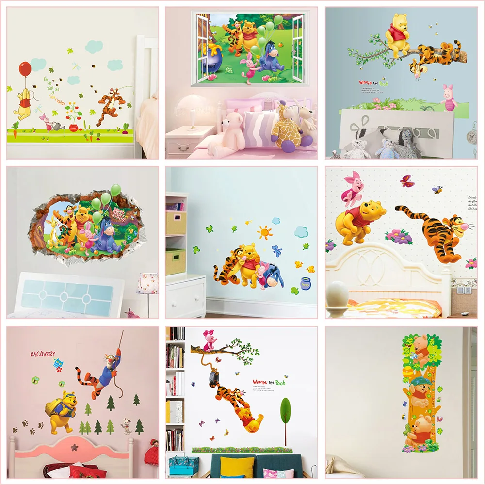 Winnie The Pooh Bear Wall Stickers For Kindergarten Kids Room Home Decoration Art Boys Girls