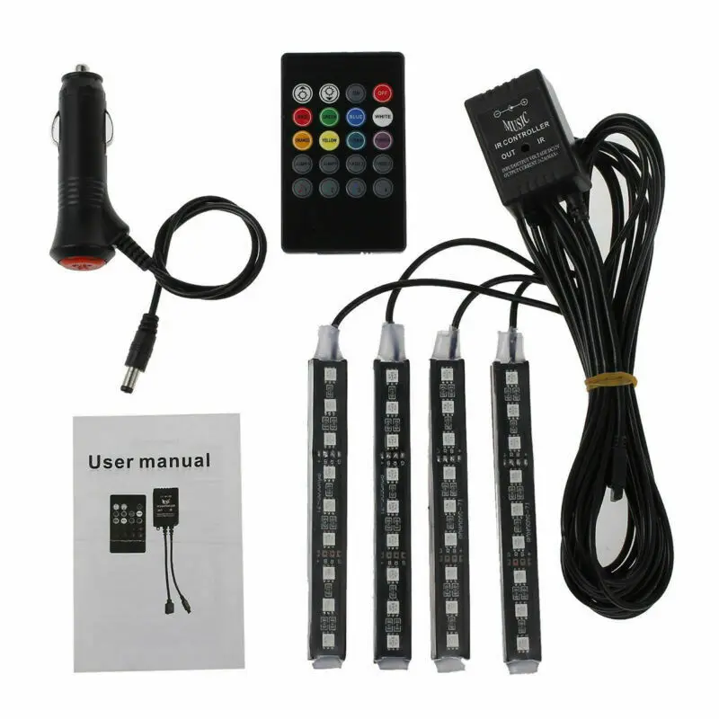 4X9 SMD светодиодный интерьер автомобиля RGB полосы света атмосферная декоративная неоновая музыкальная лампа