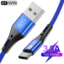Gtwin usb tipo c cabo 3m para samsung s10 plus usb c 3a cabo de dados de carga rápida para xiaomi redmi k30 pro tipo-c cabo de carregamento