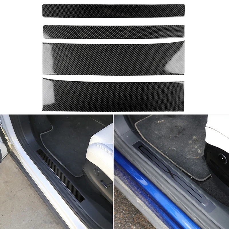 

4Pcs Carbon Fiber Door Welcome Pedal Panel Cover Trim for Tesla Model X 2016-19