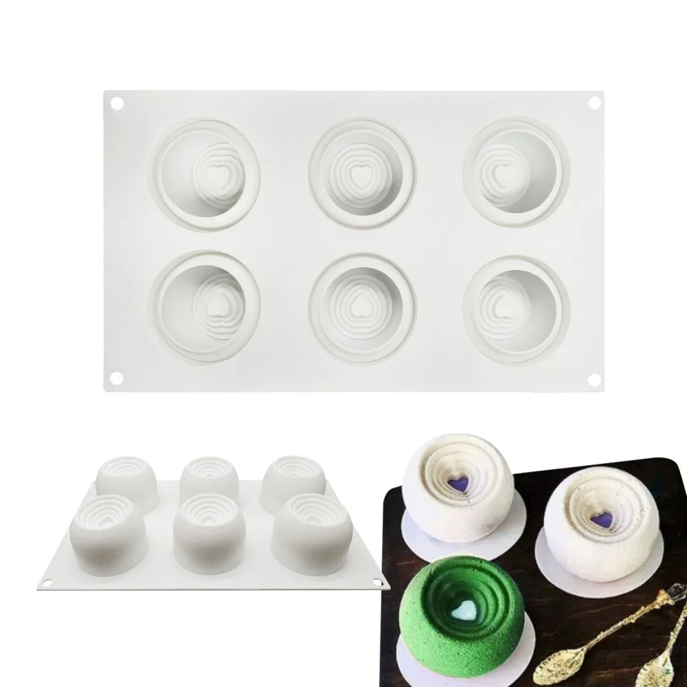 

6 Holes Round Vortex Silicone Cake Mold For Cake Decoration Tool Dessert Tartlet Pastry Bakeware Mousse Mould Moldes De Silicona