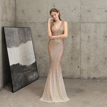 

High-end V-neck Slim fit evening dress fashion elegant sequins party evening dresses mermaid long evening gown vestido de festa