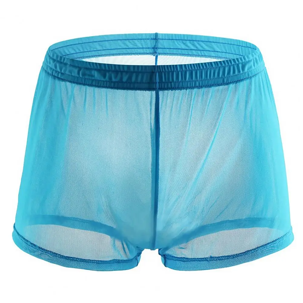 Soutong See Through Men Underpants Solid Color Mesh Yarn Mid Waist  Transparent Thin Boxer Underwear for Daily Wear